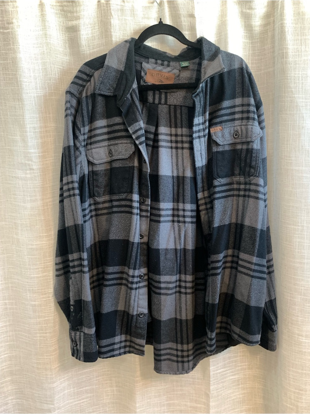 Orvis Black and Gray Plaid Button-Up Flannel Shirt
